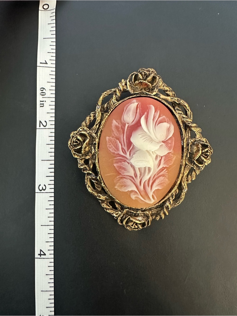 Victorian-Style Pink Cameo Floral Brooch Pendant